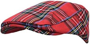 WITHMOONS Newsboy Flat Cap Tartan Check Plaid Outdoors Beret Hat YZ30078 (Red)