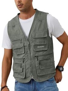 Gihuo Men's Fishing Vest Casual Utility Travel Safari Cargo Outdoor Work Photo Fly Vest Jacket with Multi Pockets (Army green, Large)