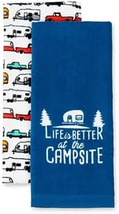 Camco Life is Better at The Campsite RV Dish Towel Set - Perfect for Drying Hands and Dishes - Includes a Set of (2) Towels - 27-Inches x 16-1/2-Inches (53301)
