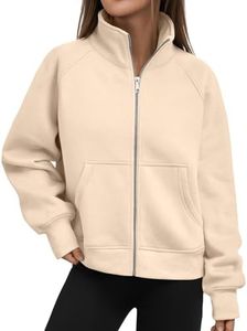 Trendy Queen Womens Sweatshirts Zip Up Hoodies Cropped Crewneck Pullover Casual Jackets Y2k Clothes Fall Fashion Outfits Apricot S