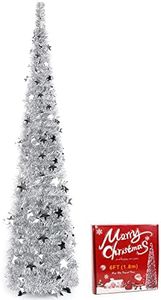UHAPEER Albero di Natale artificiale, 1.8m, pieghevole, con paillettes, decorazione natalizia, albero decorativo con supporto, albero di Natale artificiale