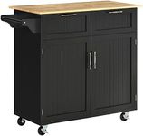 HOMCOM 41" Modern Rolling Kitchen Island on Wheels, Utility Cart Storage Trolley with Rubberwood Top & Drawers, Black