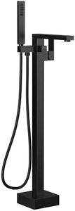 GRANDJOY Matte Black Freestanding Bathtub Faucet with Hand Shower, Single Handle Waterfall Spout, Solid Brass & 304 Stainless Steel High Flow Tub Filler, Floor Mount