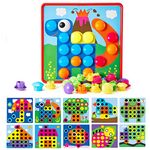 Kunmark Button Art Color Matching Mushrooms Nails Mosaic Pegboard Puzzle Games with 10 Templates, Fine Motor Skills Toys Preschool Educational Learning Toys Gift for Boys and Girls