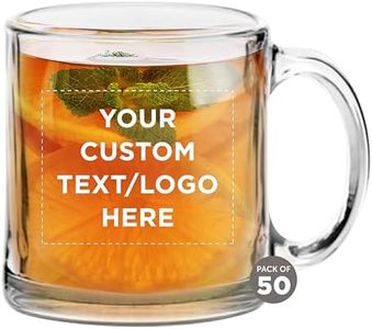 Custom Clear Glass Coffee Mugs 13 oz. Set of 50, Personalized Bulk Pack - Perfect for Coffee, Tea, Espresso, Hot Cocoa, Other Beverages - Clear Bottom