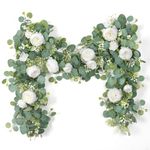 SOMYTING Artificial Flowers Garland 2 Pack 6FT Spring Eucalyptus Garland with Flowers Vintage Peony Rose Vine Faux Floral Garland for Wedding Party Arch Table Wall Backdrop Decoration (White)