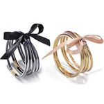 Glitter Jelly Bangle Bracelet Set Budahgirl Glitter Filled Jelly Silicone Bracelets Waterproof Bow Bracelet for Women (black and gold)