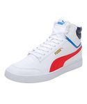 Puma Unisex Shuffle Mid Sneaker, Puma White-High Risk Red-Peacoat-Puma Team Gold, 3.5