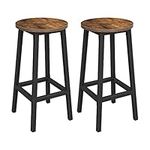 VASAGLE Set of 2 Bar Stools, Tall Kitchen Stools, Sturdy Steel Frame, 65 cm Tall, Easy Assembly, Industrial Style, Rustic Brown and Black LBC32X