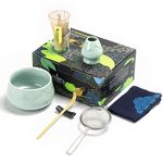 TEANAGOO Japanese Matcha Set (7pcs) Matcha Whisk Mtacha Kit Matcha Bowl with Pouring Spout Bamboo Matcha Whisk (Chasen) Scoop (chashaku) Whisk Holder. N26, Celadon Blue, Matcha Green Tea Powder…