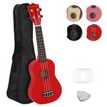 Display4top 21 Inch Soprano Ukulele,Professonial Ukele for Kids Bundle with Gig Bag, Picks,Extra Strings (Red)