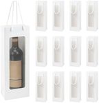 Ssyuysto 12 Pcs White Wine Gift Bags With Handle for Wine Bottles Gifts,4.9"x3.34"x14.1" Sturdy Kraft Paper Wine Bags With Window for Wedding Anniversary Birthday Party Christmas Thanksgiving