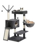 PEQULTI Cat Tree for Large Cats with Super Large Perch, Multi-Level Cat Tower with Big Condo Removable Pomp Sticks Ramp[48"=122cm] for Indoor Cats Kitten, Grey