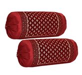 DECOMIZER Jacquard Geomteric Bolster Cover Set | 16x32 Inches | 200 Tc | Dewan Round Pillow Covers | Bed Side Long Pillow Case - (Star Maroon - Set of 2)