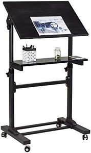 Mount-It! Mobile Stand Up Desk, Portable Podium and Presentation Lectern Height-Adjustable Multi-Purpose Standing Workstation,Black.
