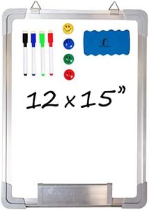 Whiteboard Set - Dry Erase Board 15 x 12" + 1 Magnetic Dry Eraser, 2 Dry-Erase Black Marker Pens and 2 Magnets - Small White Hanging Message Scoreboard for Home Office School (15x12" Portrait)