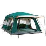 KTT Extra Large Tent 12 Person(Style-A),Family Cabin Tents,2 Rooms,Straight Wall,3 Doors and 3 Window with Mesh,Waterproof,Double Layer,Big Tent for Outdoor,Picnic,Camping,Family Gathering. (Green)