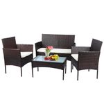 Panana Rattan Garden Furniture 4 Piece Set Table Sofa Chair Patio Outdoor Conservatory Indoor Brown