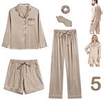 Y WJing Yi Jia 5Pcs Womens Silk Satin Pyjama Sets Long Pj Sets Button Down Pjs Set Pyjamas Sleepwear