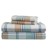 100% Cotton Flannel Sheets Set - King Size Flannel Sheets, 4-Piece Luxury Bedding Sets, Lightweight, Brushed for Extra Softness, Warm and Cozy, 15" Deep Pocket (Fits Upto 17" Mattress) - White Plaid