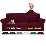 MAXIJIN 4 Piece Oversized Sofa Covers for 3 Cushion Couch, Stretch Extra Large Couch Covers Slipcovers with 3 XL Seat Cushion, Dogs Pet Furniture Protector (91"-110", Wine Red)