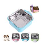 Crate Dog Cat Bowls, Removable Stainless Steel Hanging Pet Cage Bowls Kennel, Food Water Feeder Bowls with Bolt Holder for Puppy Cat Rabbite Birds (Large, Blue)