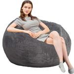 Bean Bag Chairs with Faux Rabbit Fur Cover, 3 ft Giant Memory Foam Bean Bag Chairs for Adults/Teens with Filling,Ultra Soft Faux Fur Fabric, Round Fluffy Sofa for Living Room Bedroom College Dorm