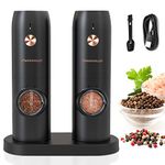 Nidouillet Salt and Pepper Grinder Set Black Pepper Grinder - USB Rechargeable Adjustable Coarseness 2 Larger Capacity White LED Easy One hand Operates Refill Sea Salt Spice Himalayan(Pack of 2 Mills)