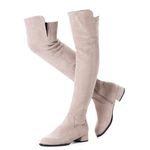 Mtzyoa Women Over The Knee Boots Suede Thigh High Low Block Heel Stretch OTK Walking Comfort, Neutral/Flat, 7