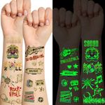 Qpout 18 Sheets Glow In The Dark Music Rock Band Star Temporary Tattoos,Luminous Guitar Rock and Roll Fake Tattoos Stickers for 90s Themed Birthday Party Decorations Favors Supplies Carnival