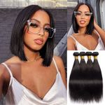 Huarisi 8 10 12 14 Inch Short Straight Bundles Human Hair Straight Weaves for Black Women 4 Bundles Brazilian Virgin Hair 400g Real Hair Extensions Sew in Full Head Natural Color