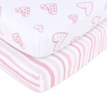 Biloban Crib Sheet Fitted 2 Pack, 100% Natural Cotton Jersey Knit Fitted for Crib, Soft Breathable, Preshrunk, Pink Heart