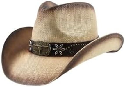 GORGLITTER Women's Straw Cowboy Hat Western Hats Classic Wide Brim Sun Hat for Men Khaki One Size