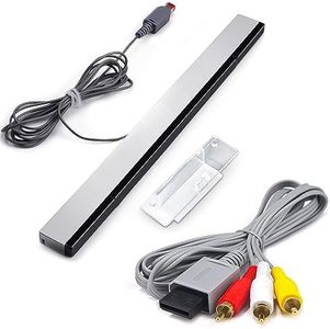 2 in 1 Wii Sensor Bar + Wii Composite Audio Video Cable, Wii AV Cables and Wired Motion Sensor Bar, Wii Replacement Cables Set Compatible with Wii Console