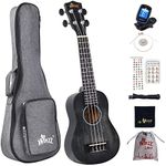 Winzz Kids Adults Ukulele Soprano Beginner Kit 21 Inches with 8 Accessories, Unique Color Design–Black