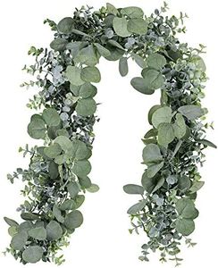 Winlyn 5.9' Long Faux Leaves Greenery Artificial Silver Dollar Eucalyptus Garland in Grey Green Wedding Arch Swag Backdrop Garland Doorways Table Runner Garland Indoor Outdoor