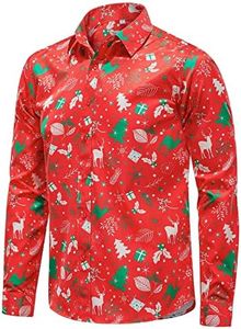 J&DHUASHA Christmas Hawaiian Shirt for Men Short Sleeve Button Down Santa Vacation Dress Shirts, Christmas C1016, XX-Large