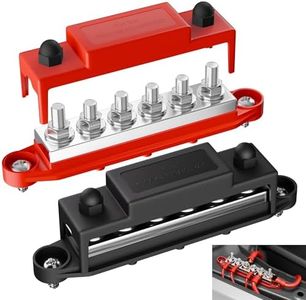 Joinfworld Bus Bar 400A 12V Power Distribution Block 6 x 5/16"(M8) Studs 48V Marine Bus Bar 12 Volt Battery Busbar Copper Terminal Block for Automotive, Car, Boat, Solar Wiring - Negative&Positive