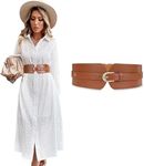 CHIDAKASH Women's Fashion PU Width Belt, Ladies Metal Buckle Design Belt Interlocking Buckle Vintage Blouse Blazer Dress Belt Stretch Cinch Belt for Women (Brown, 23-33 inches)