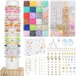 Clay Beads for Bracelet Making, 2 Boxes Flat Preppy Beads Bracelet Making Kit - 24 Colors Polymer Clay Beads for Jewelry Making kit with Gift Pack - for Girls - Heishi Disc Beads