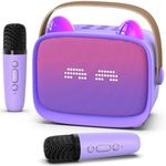 Mini Karaoke Machine Toys Gifts, Kids Portable Bluetooth Speaker with 2 Wireless Microphone and LED, Christmas Birthday Gift Idea for Girls Boys 3-12 + Year Old, Noisemaker Toys for Party (Purple)