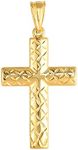 Jewelry Affairs 14k Yellow Gold Shiny Diamond Cut Fancy Cross Pendant 15x30 mm