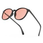 Bloomoak Rose Tinted Migraine Relief Glasses,Round Retro Blue Light Blocking Glasses, FL- Flex Light Sensitivity Glasses for Fluorescent LED Glare, Photophobia, Eye Strain, TV (Black)