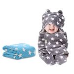 OYO BABY Baby Blanket New Born Babies Super Soft Baby Combo Wrapper Baby Sleeping Bag for Baby Boys, Baby Girls | All Season | Sleeping Bag | Nursing Baby Gifts(Blue & Grey Star Printed)