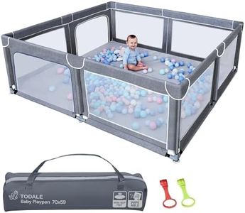 TODALE Baby Playpen 70”×59”- Play Yard with Tear-Resistant Material, Anti-Slip Suckers, Breathable Mesh, Gate - Kids Big Play Pens for Babies and Toddlers, for Sleep & Activity, Baby Fence, Grey