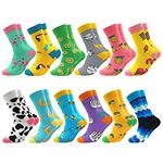 Women's Funny Socks Funky Crew Dress Sock Cute Flamingo Fruit Animal Pattern Happy Crazy Socks (12 Pairs CA1201)