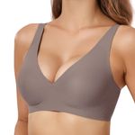 GXOULRRA Deep V Bras for Women Comfort Wireless Bras Bralettes Adjustable No Underwire with Bra Extender-Brown-M