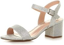 Women Ladies Low Block Heel peep Toe Ankle Strap Strappy Party Sandals Size, 6 UK, Silver Glitter