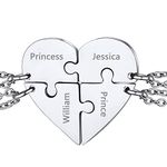 Matching Heart Puzzle Necklace Personalised, 4PCS Best Friends Friendship Necklaces Stainless Steel, Engraved BFF Sisters Necklaces for Women Ladies