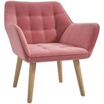 HOMCOM Armchair Accent Chair, Vanity Chair with Wide Arms, Slanted Back, Padding, Metal Frame, Wooden Legs, Home Bedroom Furniture Seating, Pink